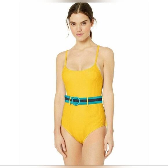 NEW Jessica Simpson One Piece Swimsuit Retro Vintage Style Yellow Daisy Large - Picture 4 of 7